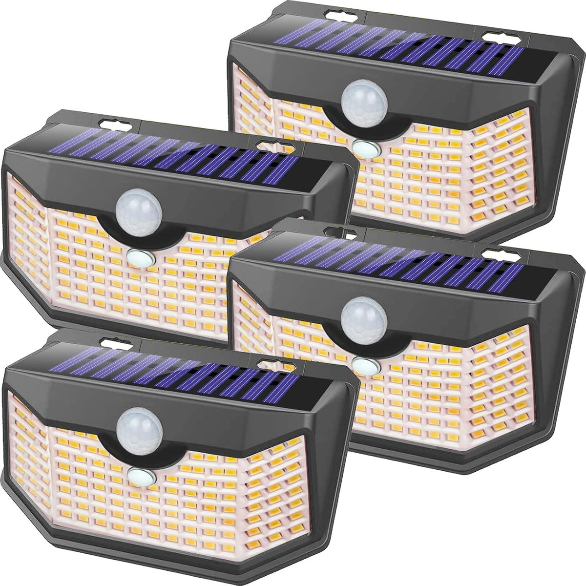 HMCITY 120 LED solar light front view with motion sensor for outdoor security