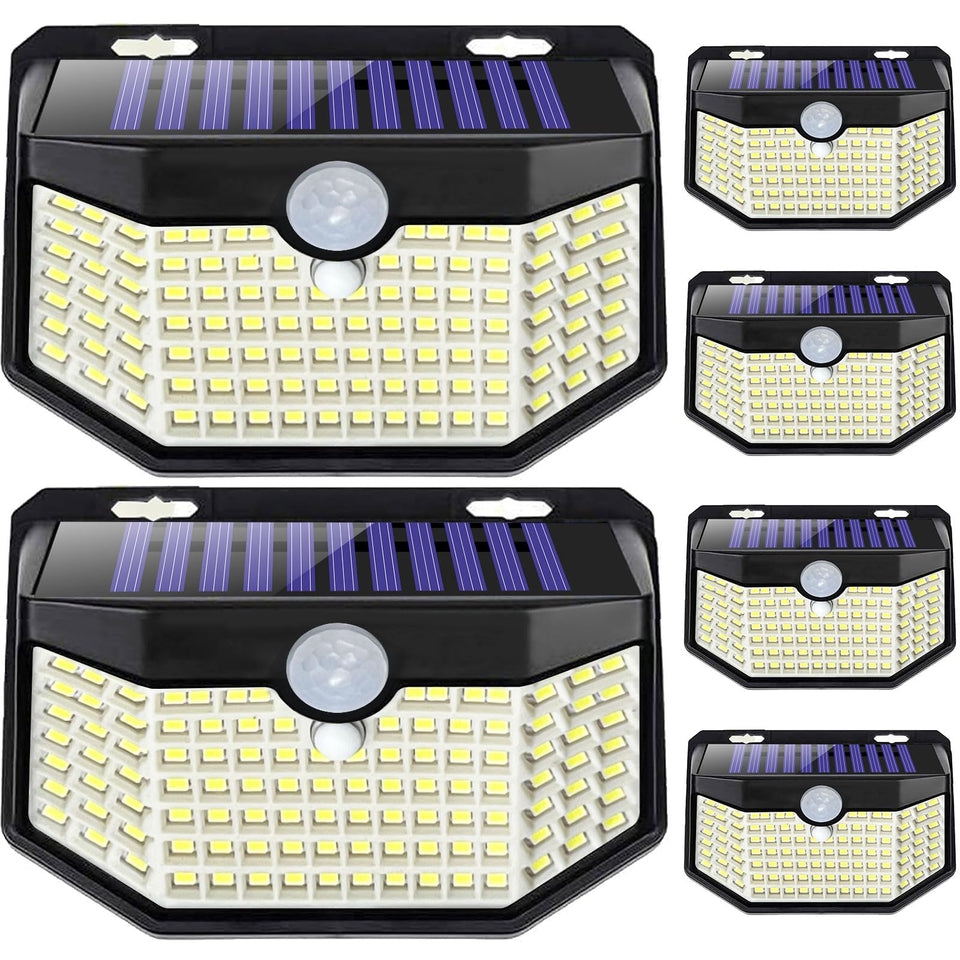 HMCITY 120 LED outdoor solar light with motion sensor for instant nighttime illumination.