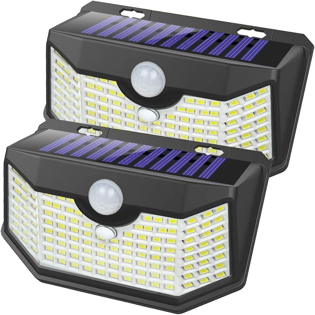 HMCITY 120-LED outdoor solar light, front view, ideal for wall mounting and entrance lighting.