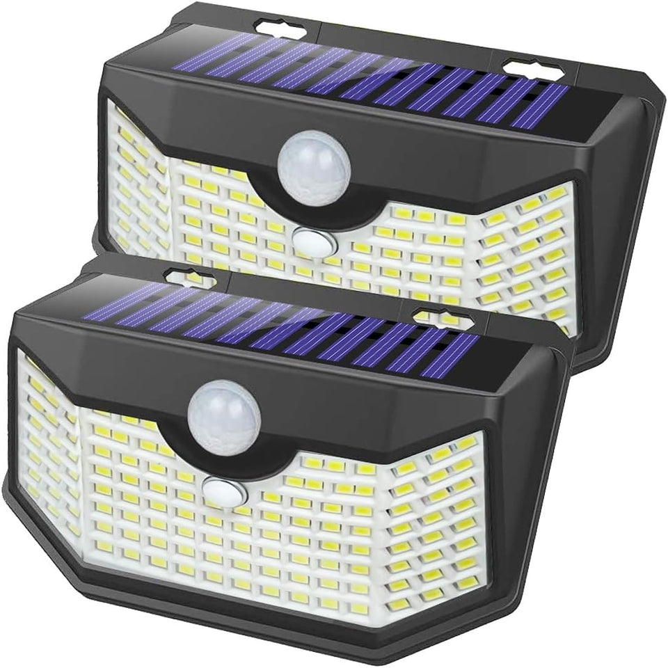 HMCITY 120-LED outdoor solar light, front view, ideal for wall mounting and entrance lighting.