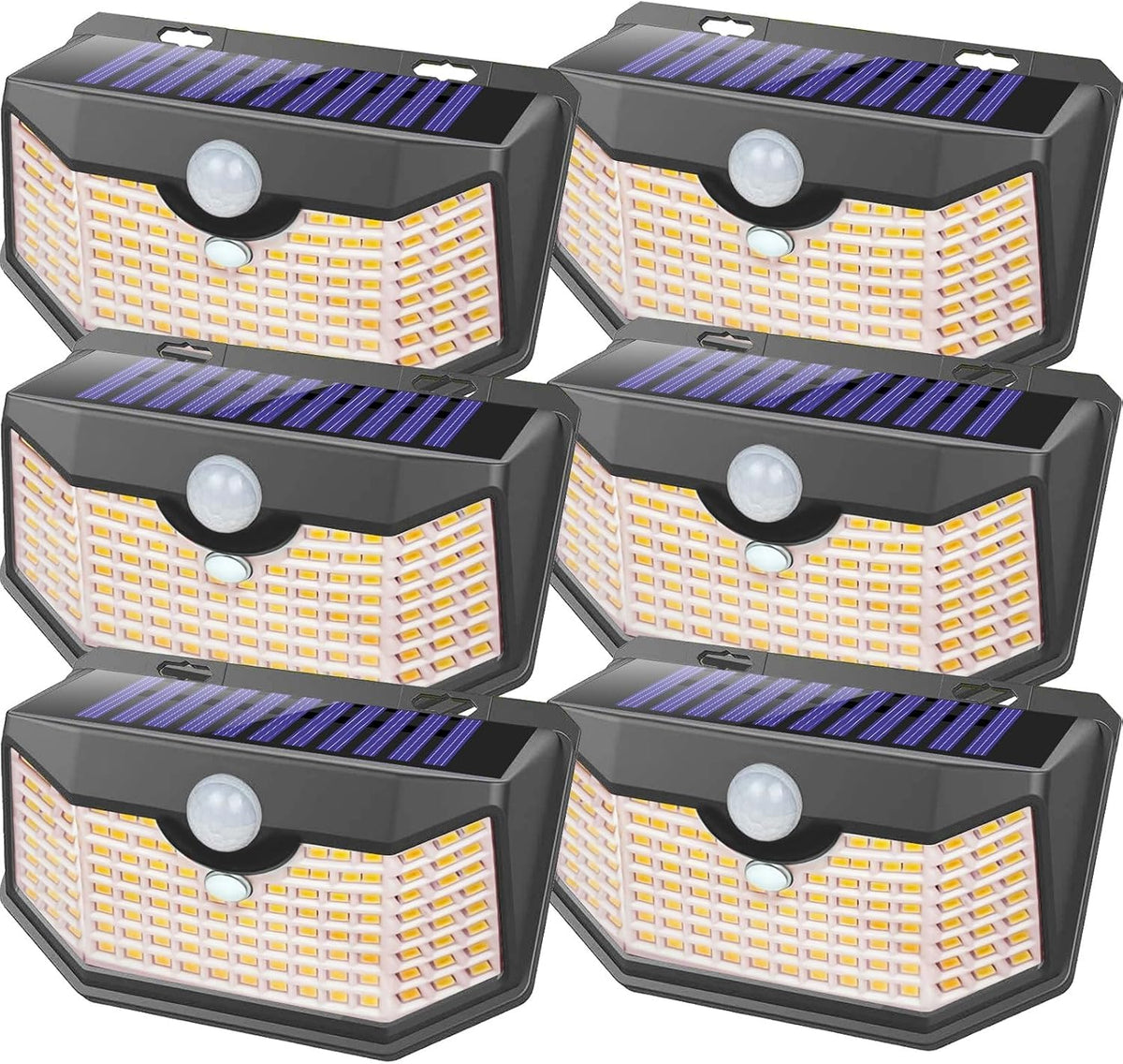 HMCITY 120 LED solar lights front view with warm white illumination for pathways
