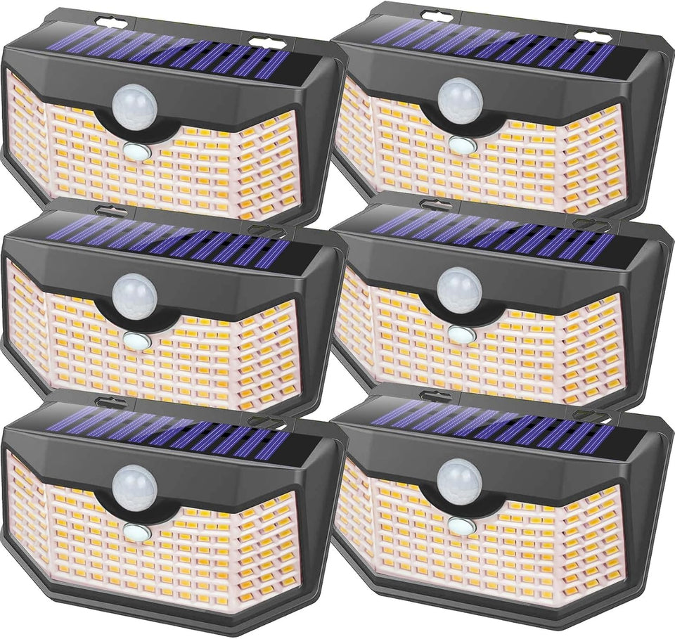 HMCITY 120 LED solar lights front view with warm white illumination for pathways