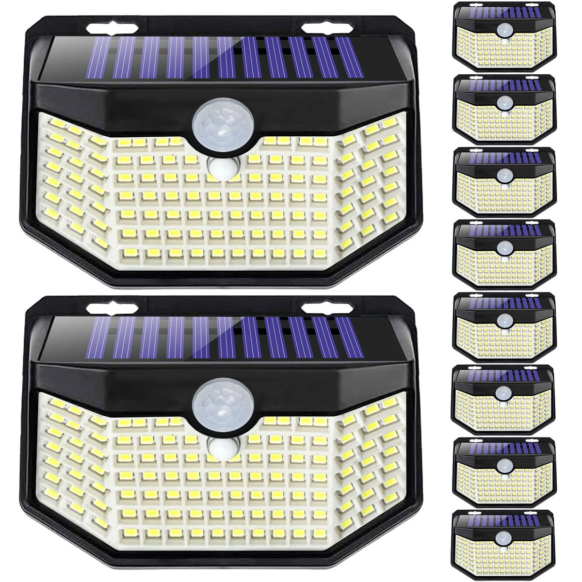 HMCITY 120 LED outdoor solar light with motion sensor for bright security lighting.