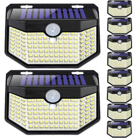 HMCITY 120 LED outdoor solar light with motion sensor for bright security lighting.