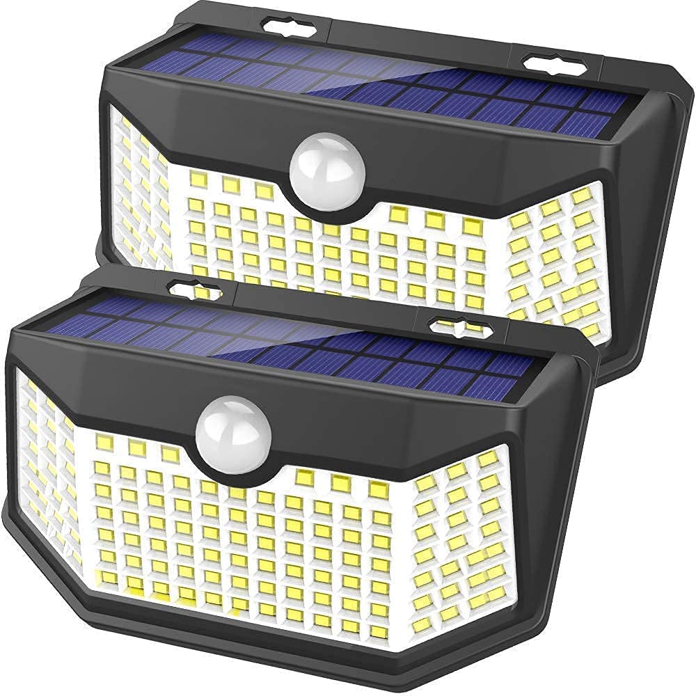 HMCITY solar lights outdoor 120 LEDs with 270° coverage for wide yard illumination