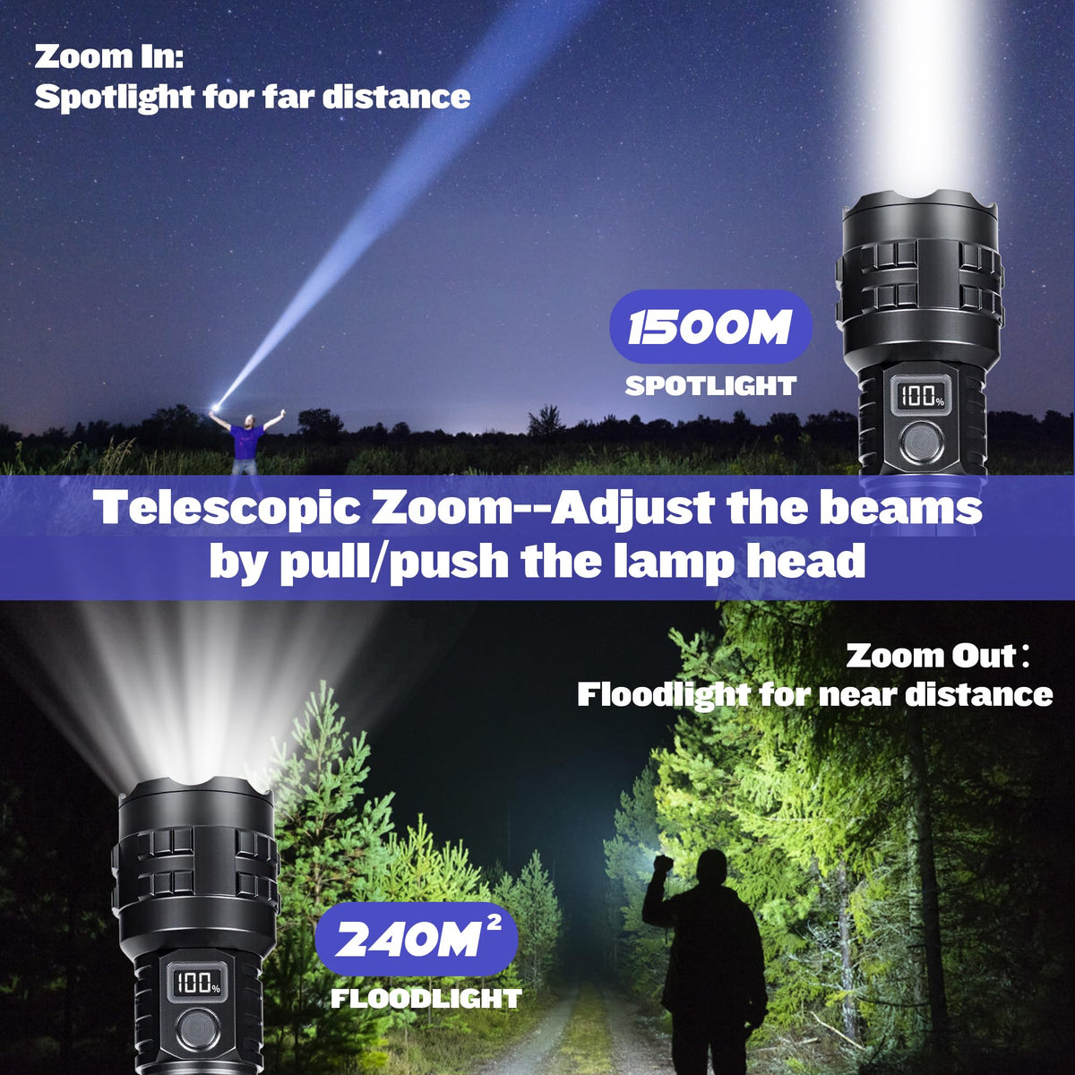 HMFREE flashlight USB-C recharge enables quick power top-ups during outdoor adventures.