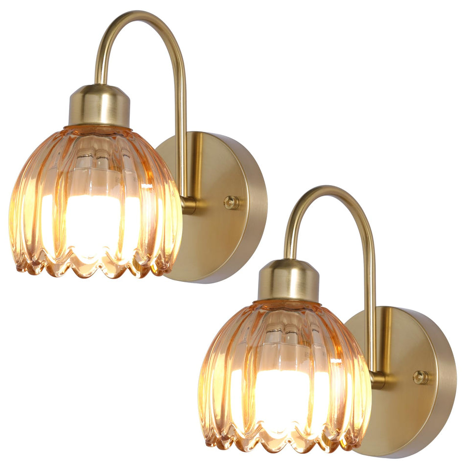 HMLUESR vintage battery wall sconce with tulip glass shade for two-pack setup, ideal for mood lighting in bedrooms