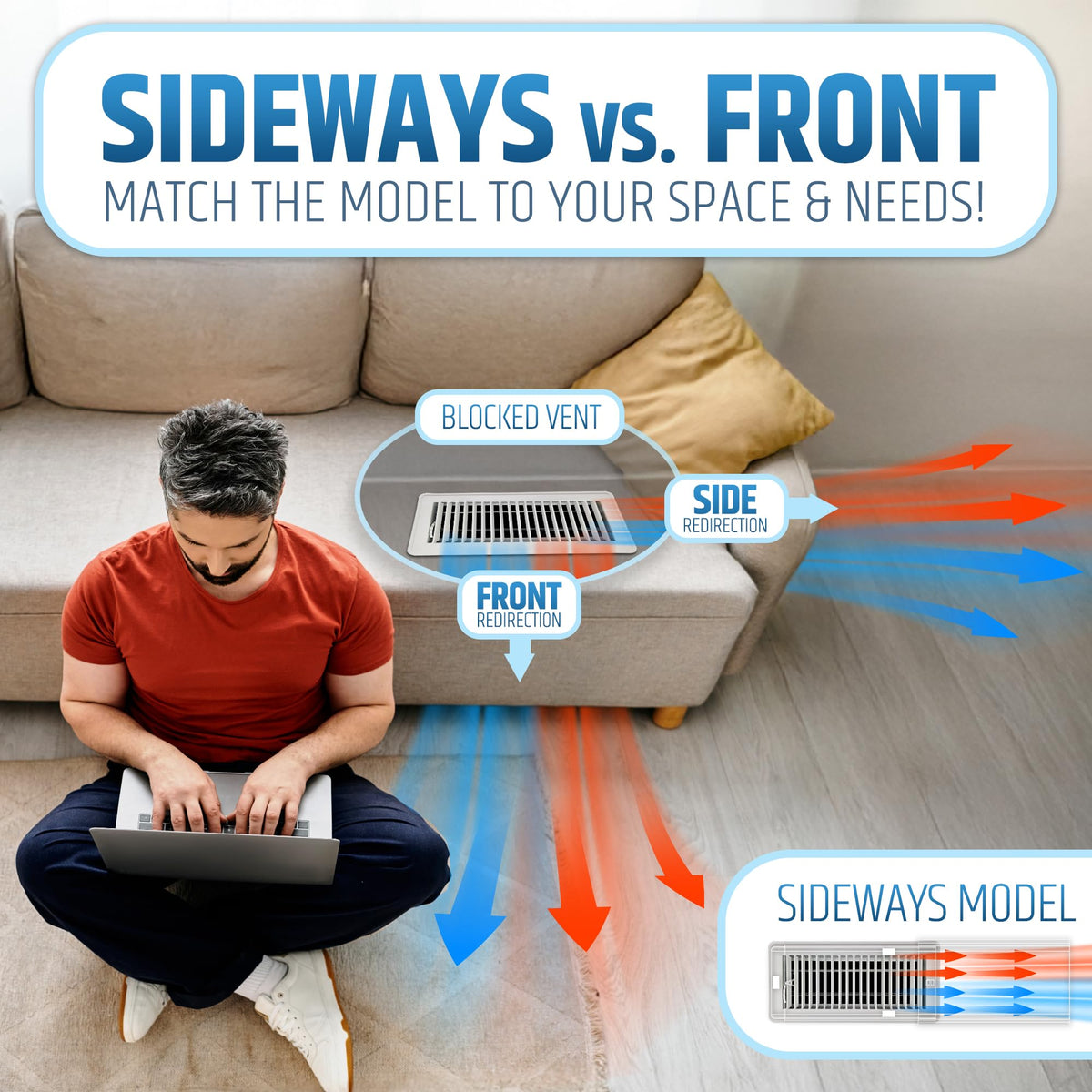 HMmagnets vent extender under furniture redirects air for improved room temperature distribution