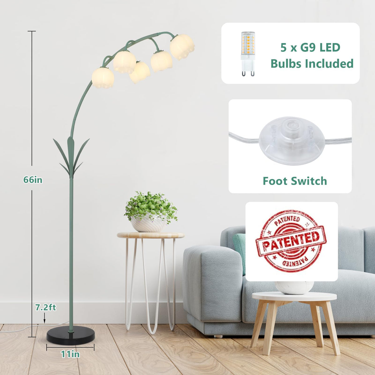 HMVPL base with 11-inch diameter ensures stable standing.