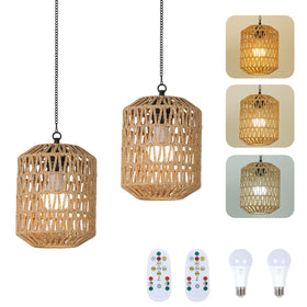 HMVPL battery operated chandelier in rattan design for gazebo evenings.