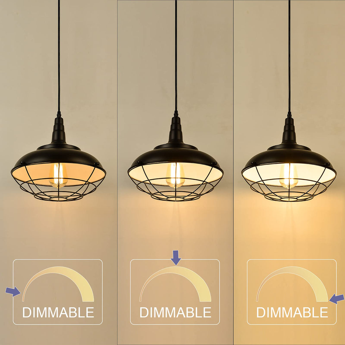 HMVPL black cage pendant above dining room adding industrial farmhouse charm