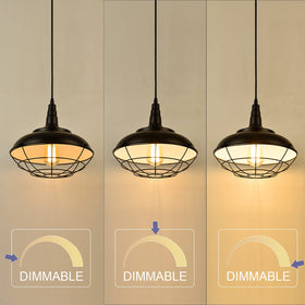 HMVPL black cage pendant above dining room adding industrial farmhouse charm