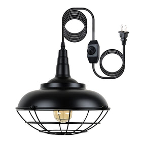 HMVPL plug-in hanging light with black cage close-up for ambient room lighting