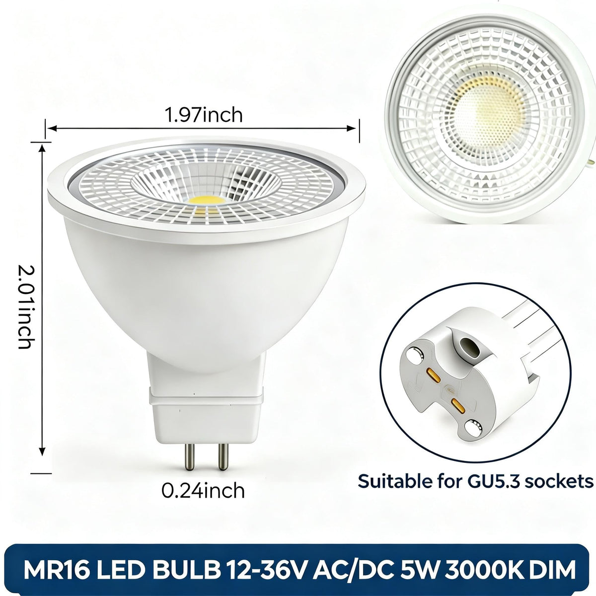 HMYYJT MR16 LED bulb 12V/36V dimmable for smooth performance in low-voltage fixtures.