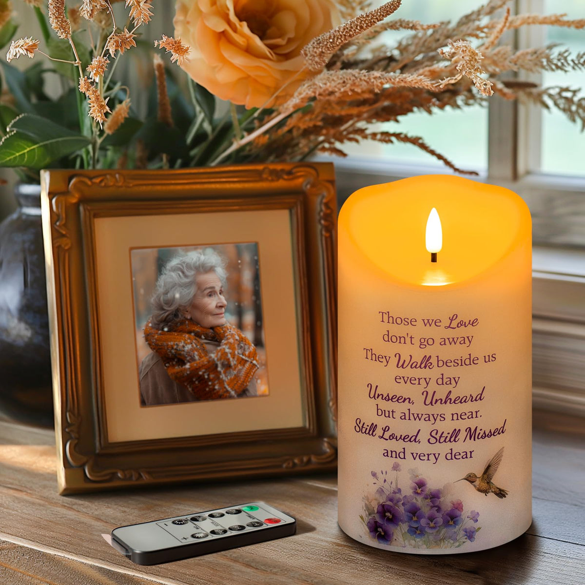 HN HAIINAA real-wax memorial candle featuring hummingbird design for warm remembrance