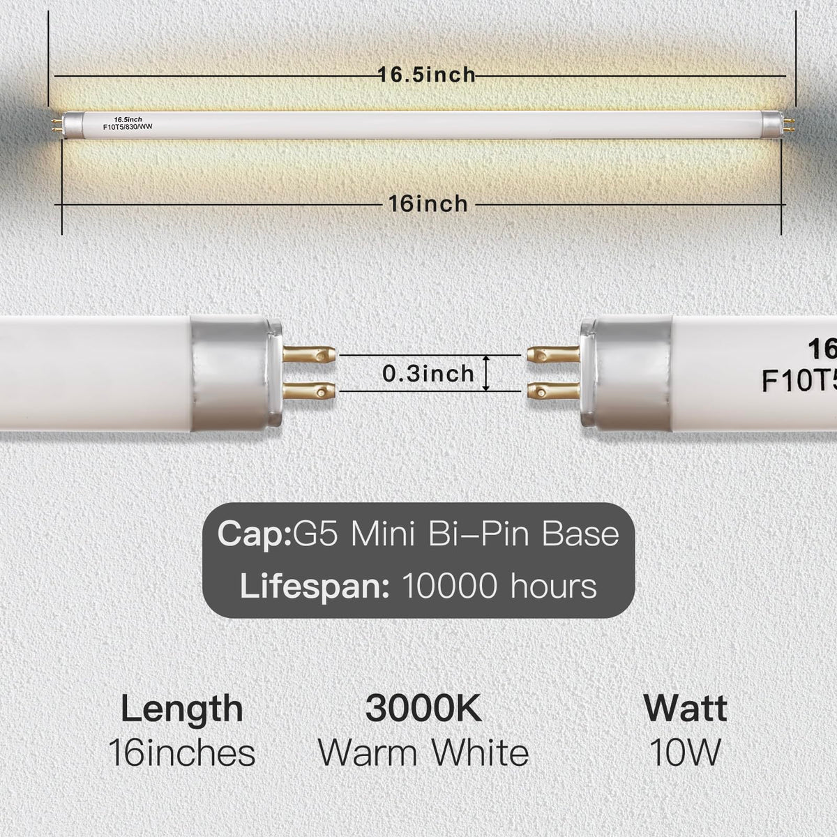 HoazHoald F10T5-830/L bulb side view showing compact T5 form