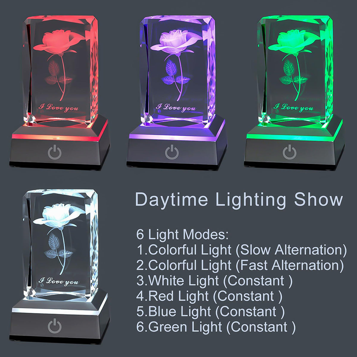 hochance 3D Rose Crystal Nightlight with LED base and six color modes