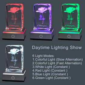 hochance 3D Rose Crystal Nightlight with LED base and six color modes