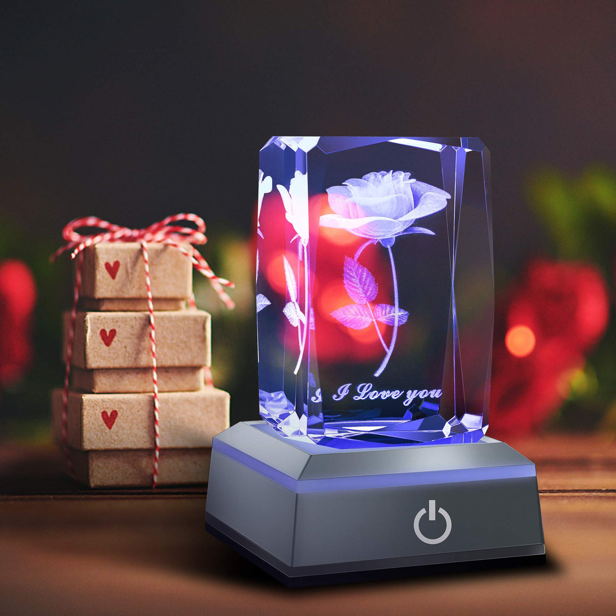 hochance 3D Rose Crystal Nightlight features a touch switch for quick use