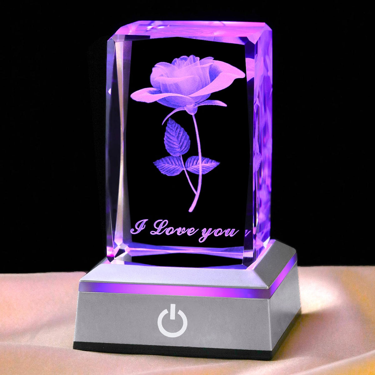 hochance 3D Rose Crystal Nightlight with rose engraving, ambient lighting for living spaces