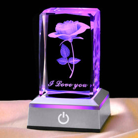 hochance 3D Rose Crystal Nightlight with rose engraving, ambient lighting for living spaces