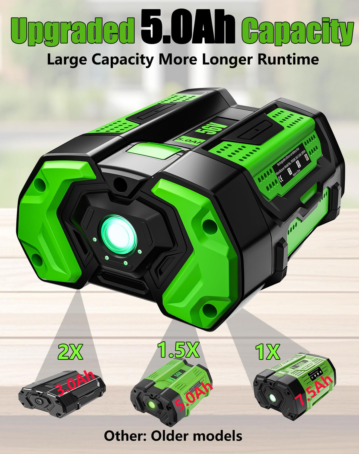 HOCHSTERN EGO 56V 5.0Ah battery LED indicator clearly shows charge level.
