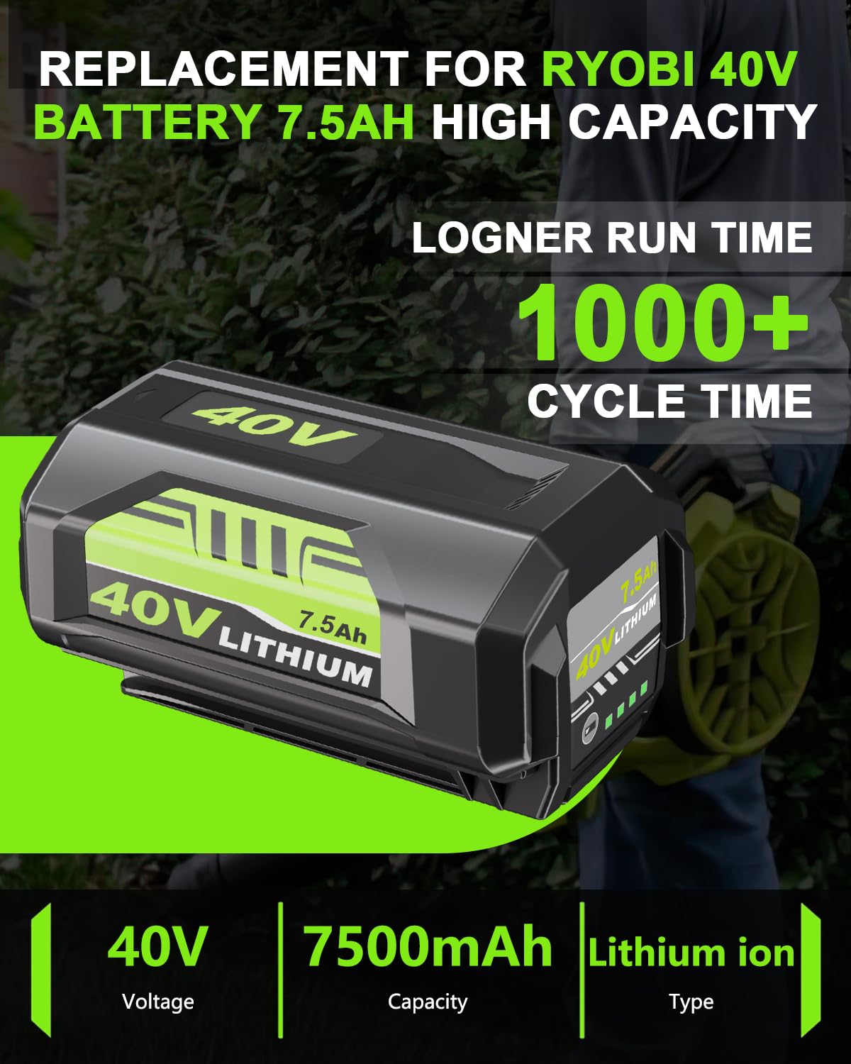 HOCHSTERN Ryobi 40V compatibility enables versatile cordless use.