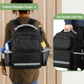 HODRANT cleaning backpack reflective strip improves visibility in low light conditions.