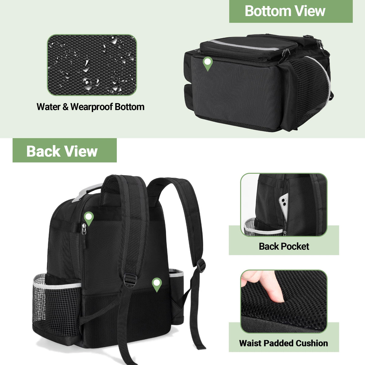 HODRANT cleaning backpack side pockets separate wet and dry tools for quick access.