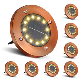 HOFLYW bronze solar disc light for pathways with bright 12-LED illumination.