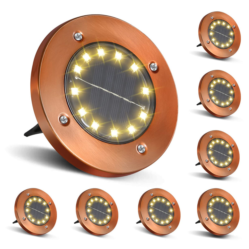 HOFLYW bronze solar disc light for pathways with bright 12-LED illumination.