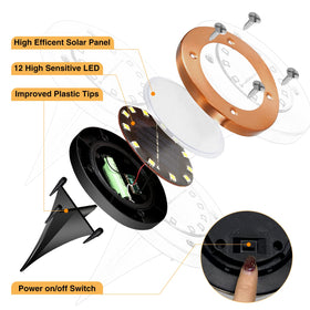 HOFLYW 12-LED solar garden disc for driveways and patios.