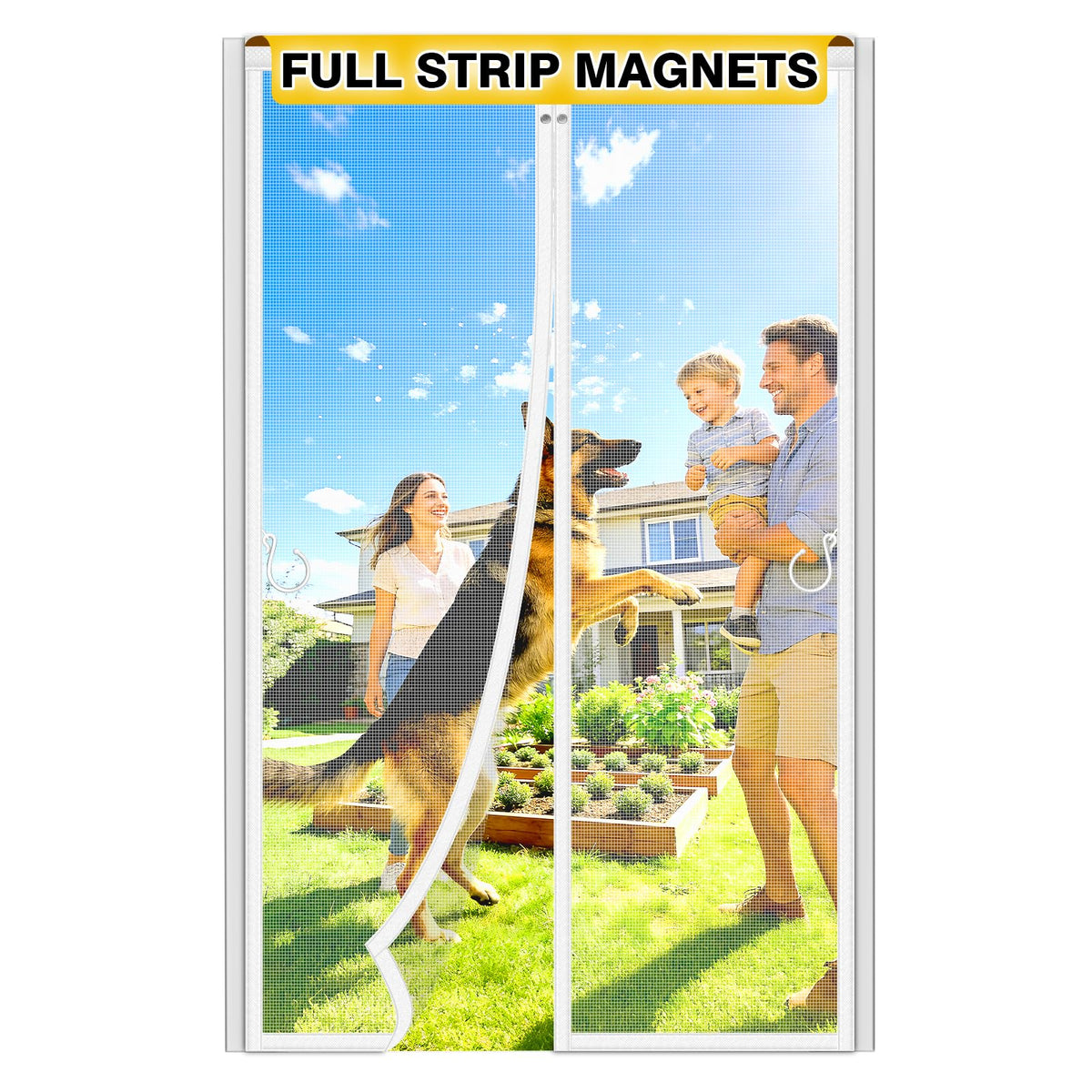 HOFUDON upgraded magnetic screen door with full-strip magnets for seamless closing