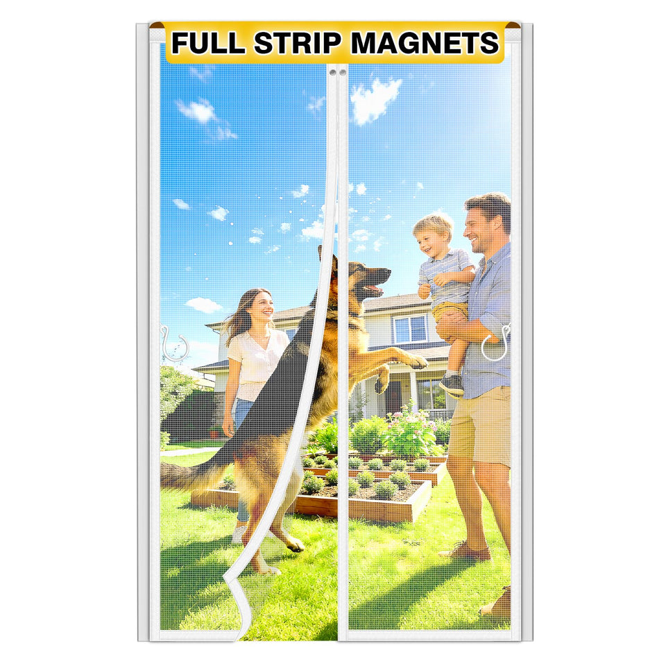 HOFUDON upgraded magnetic screen door with full-strip magnets for seamless closing