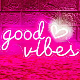 HOHOSIGN Good Vibes neon sign with pink heart lights up bedrooms with cozy glow