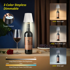 Hoide wireless bottle lamp showing 3-tone dimmable option for mood changes