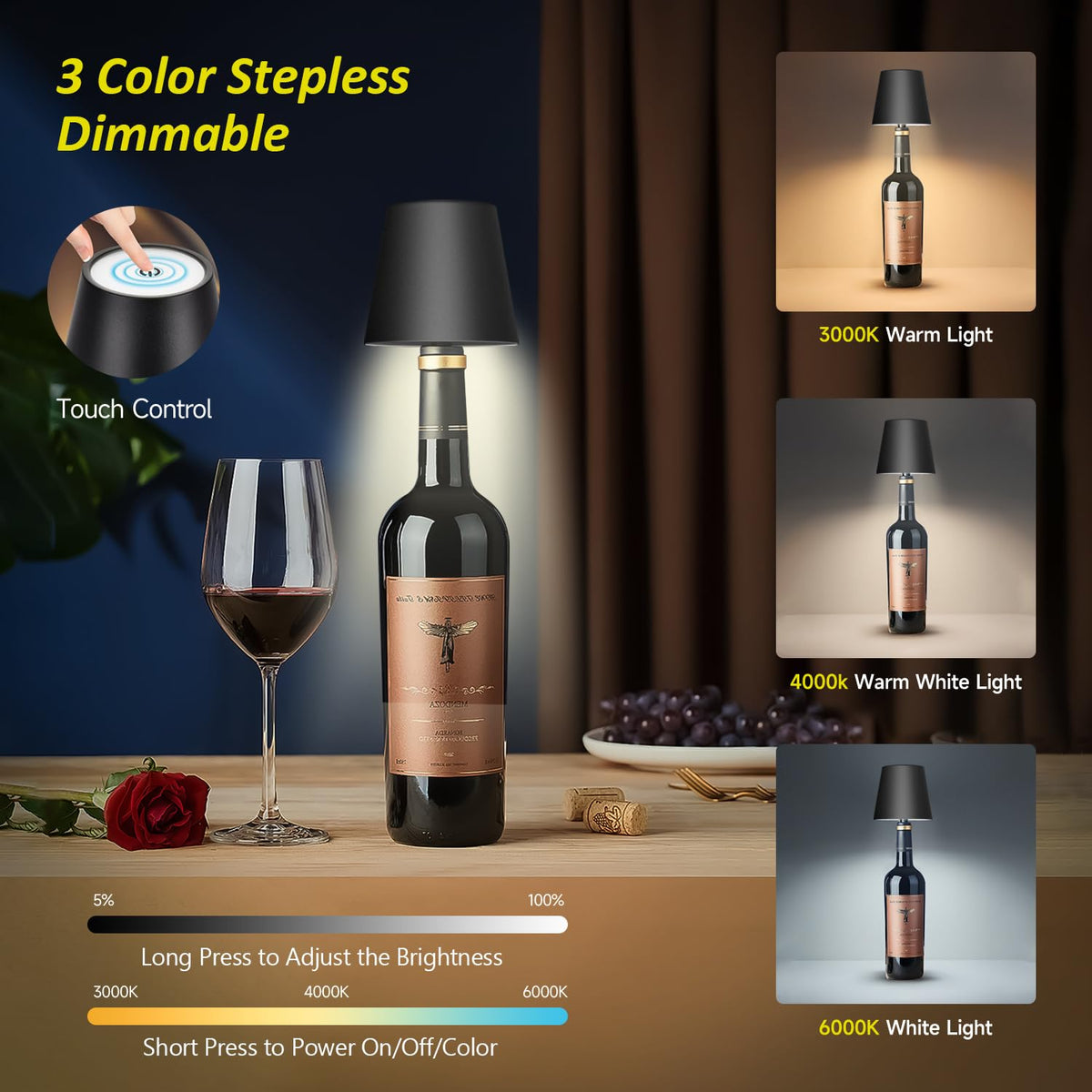 Hoide bottle lamp shade touch-control allows ambient color temperature changes