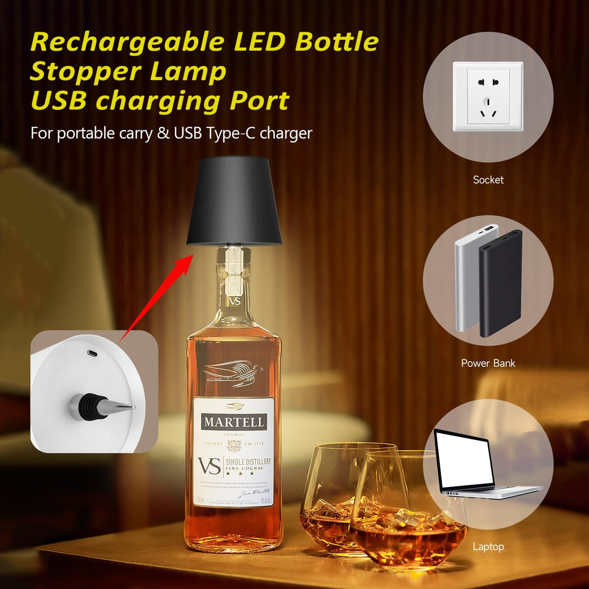 Hoide bottle lamp three-tone dimming adapts brightness from soft to bright.