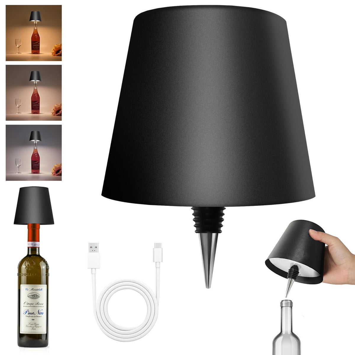 Hoide bottle lamp top light adds subtle ambient glow to wine bottles.
