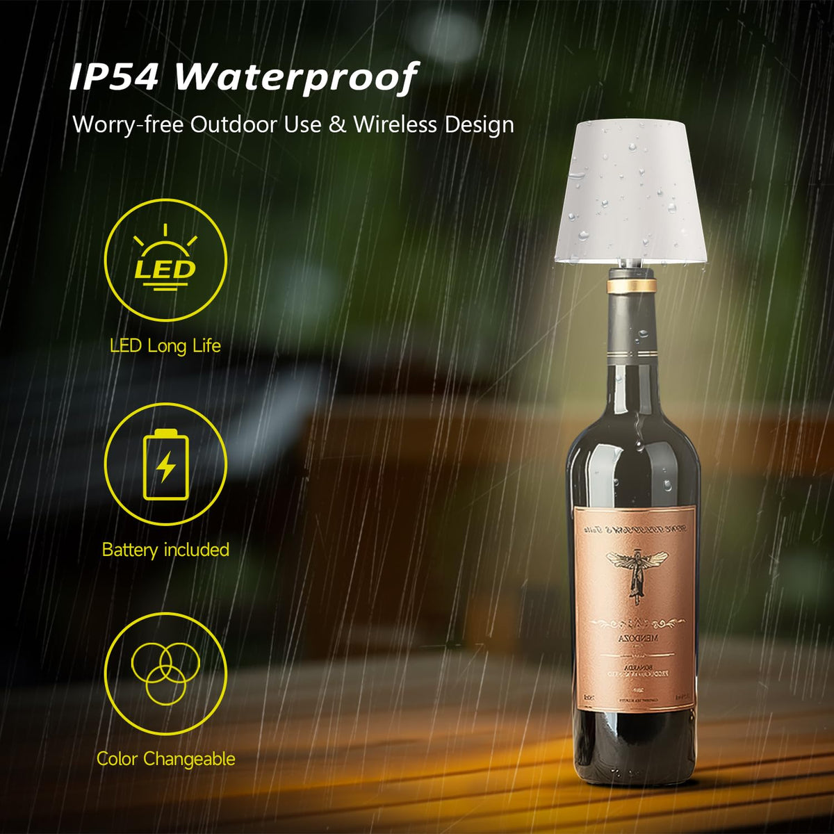 Hoide bottle lamp USB-C recharge for cord-free use