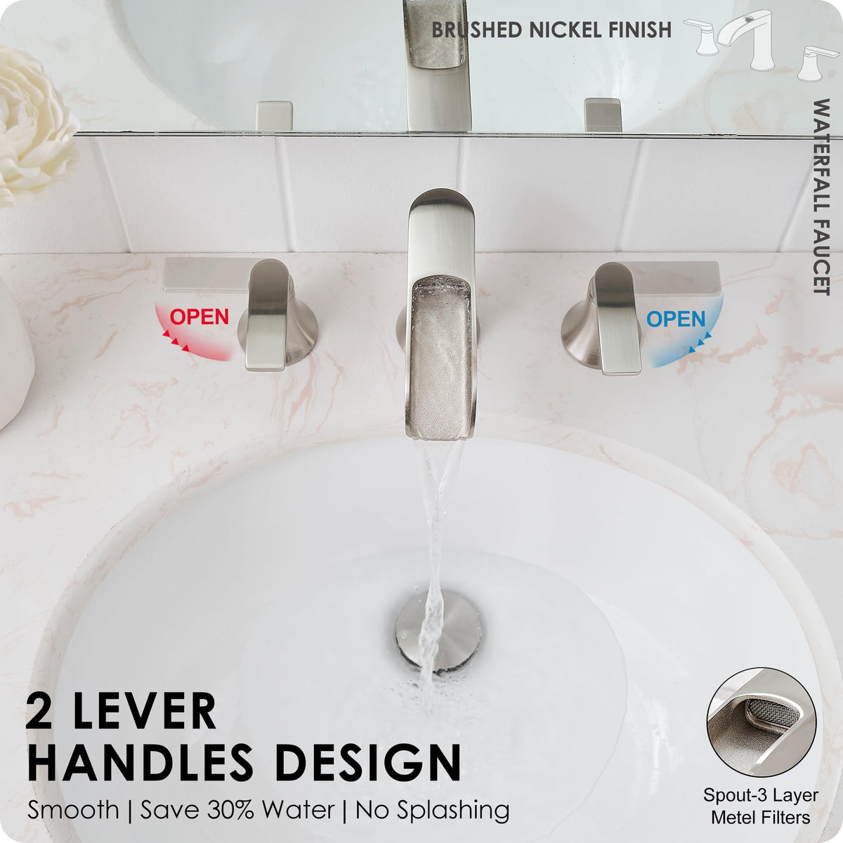 HOIGY brushed nickel faucet dual handles for simple temperature control