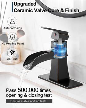 HOIGY pop-up drain system keeps the sink clutter-free with a stopper.