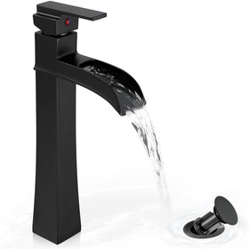 HOIGY vessel sink faucet with waterfall spout showing smooth, splash-free water flow.