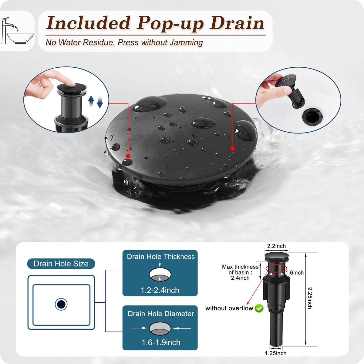 HOIGY waterfall spout feature creating dense, soft water flow for vessel sinks.