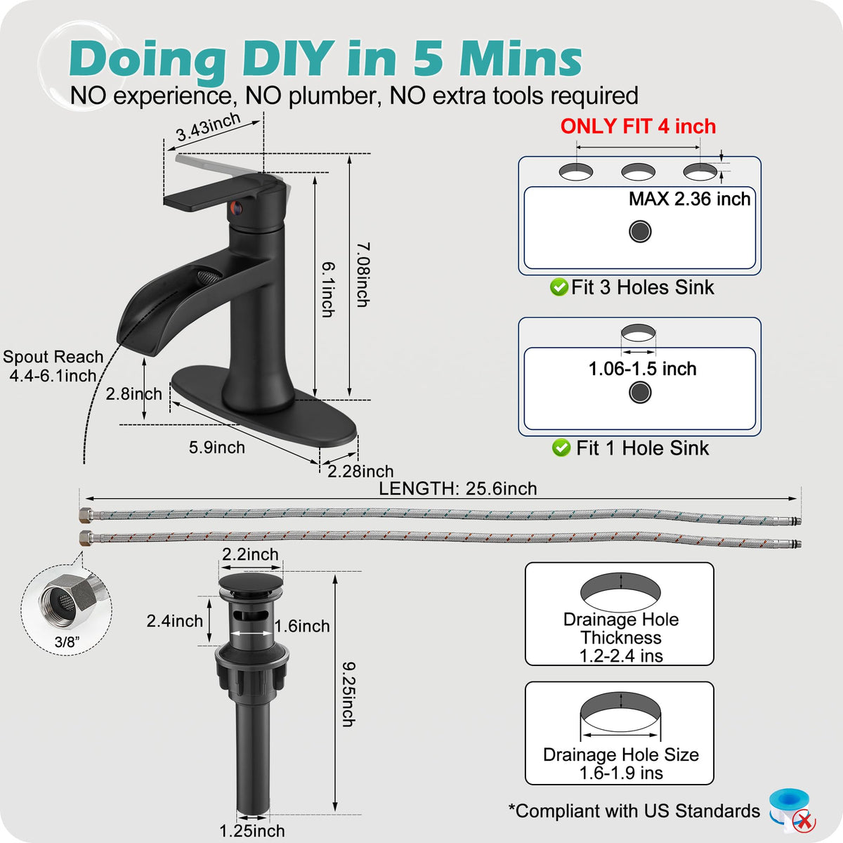 HOIGY 25-inch water supply hoses ease installation and prevent leaks.