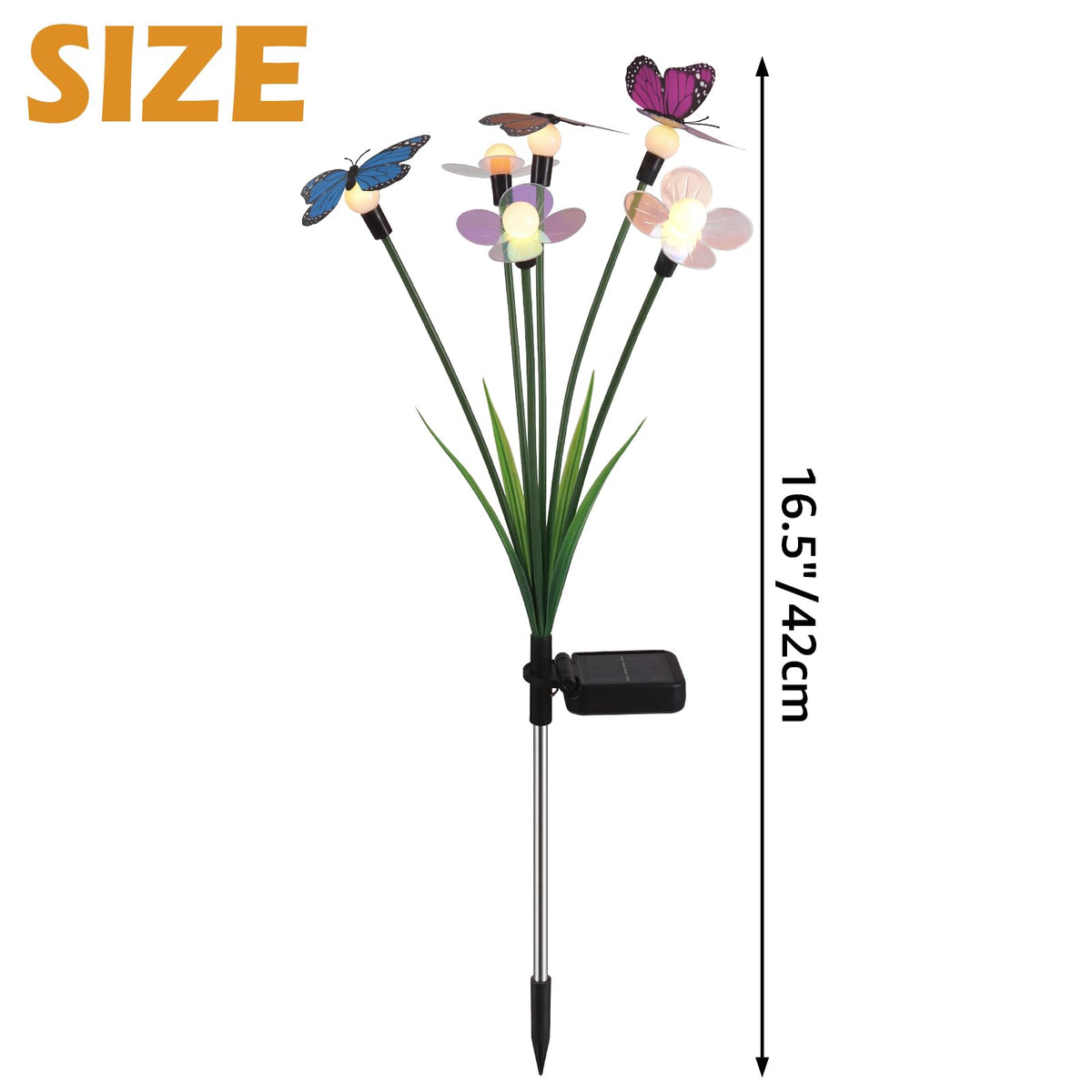 Closeup of Hoikwo butterfly stake showing three butterflies for garden charm