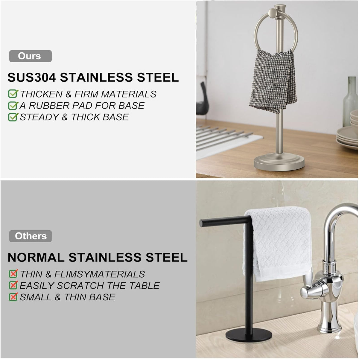 Anti-slip base keeps the Hoimpro towel rack steady and scratch-free.