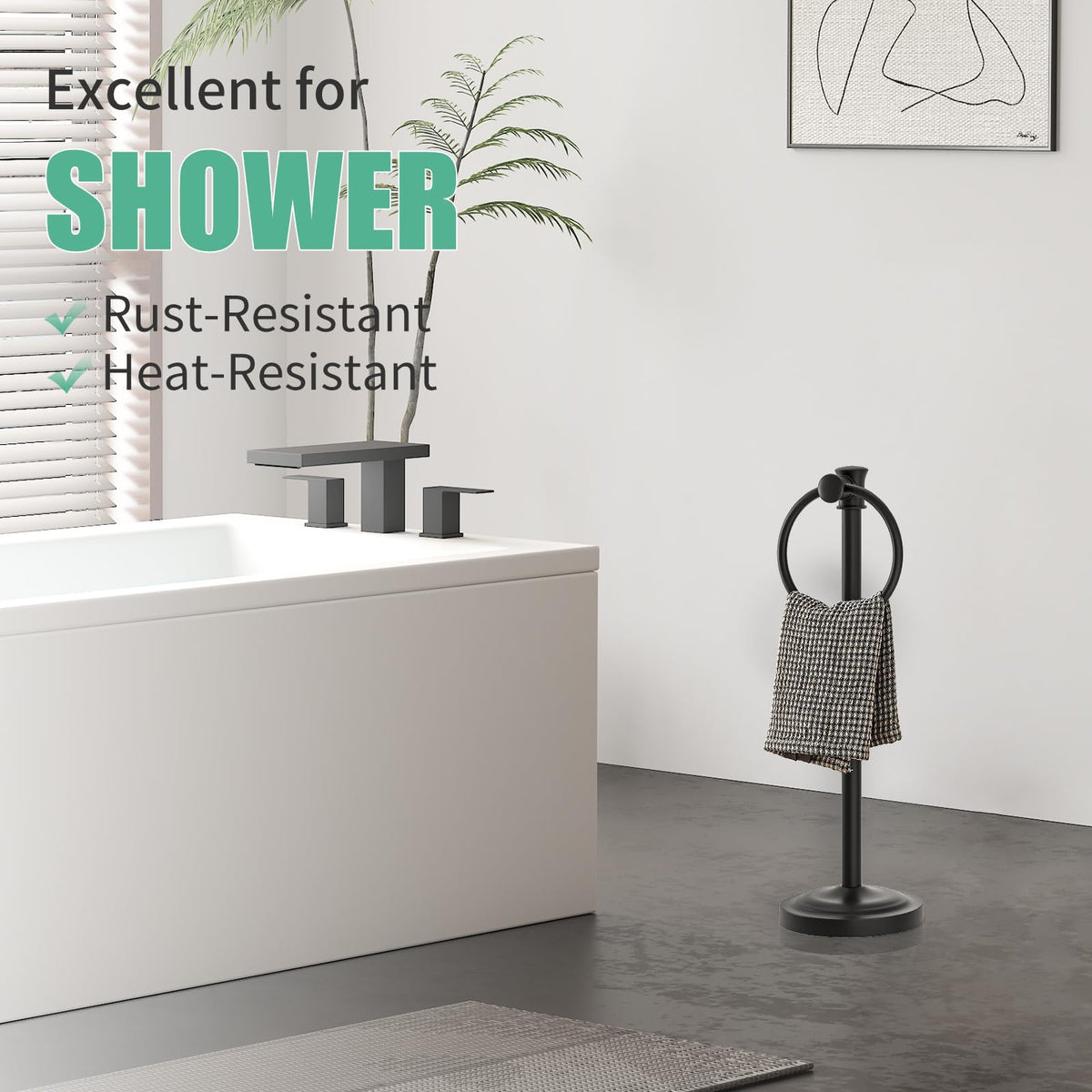 Hoimpro free-standing towel holder demonstrated on a kitchen counter.