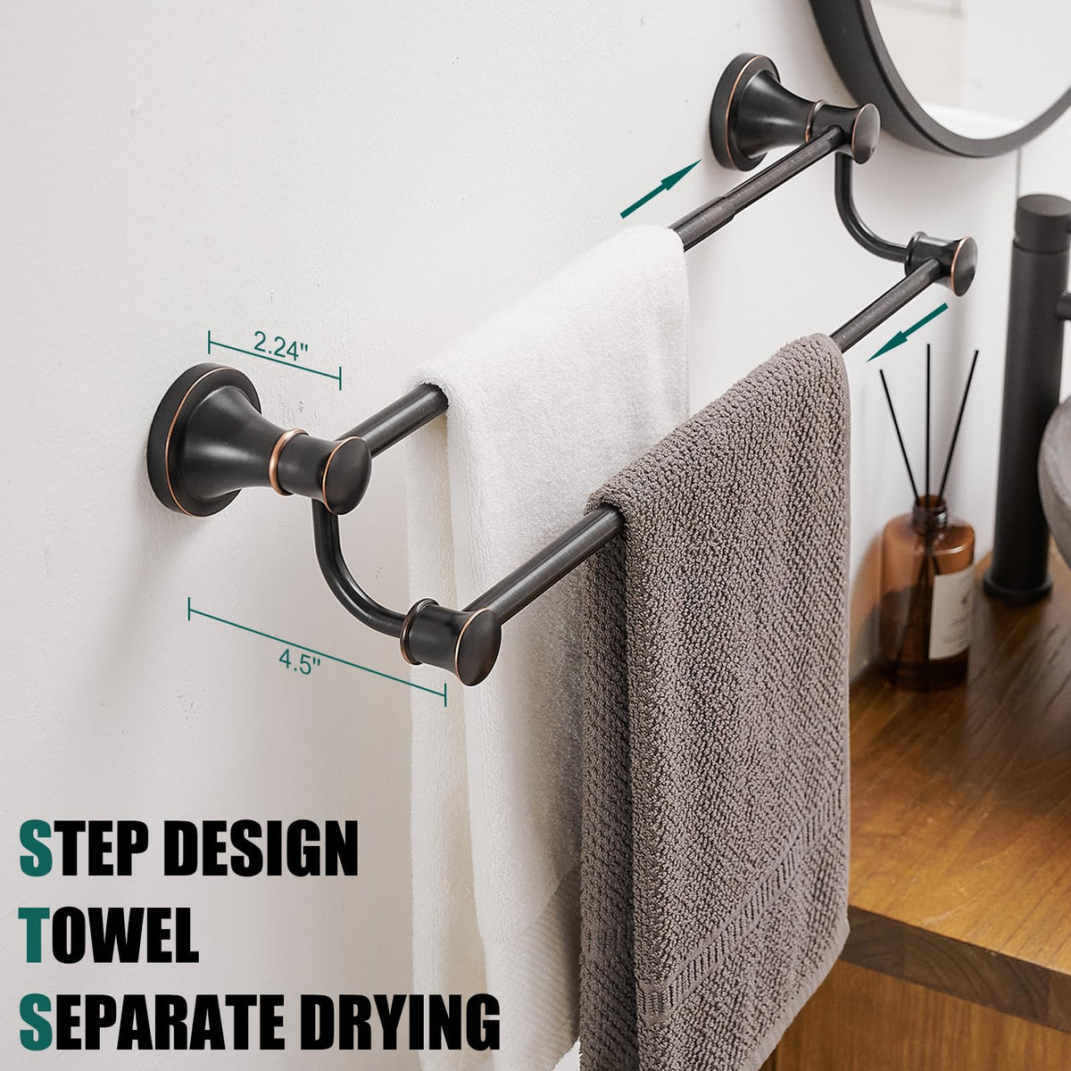 Hoimpro wall-mounted towel rack keeps towels within easy reach.
