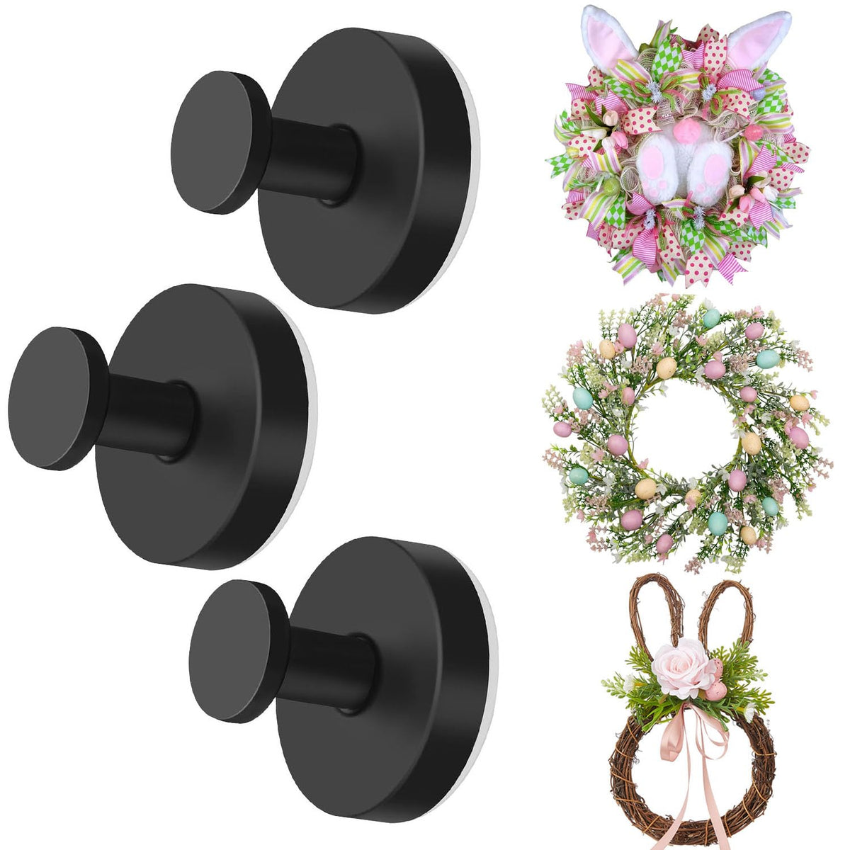 Hoiuter 3Pcs Suction Wreath Hangers on the front door, secure and drill-free.